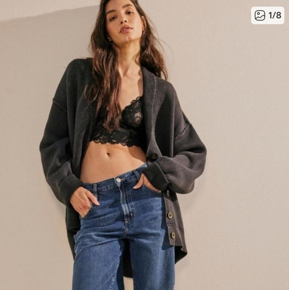 Free People Women's Grey Oversized Chamomile Cardi Cotton Small | Poshmark