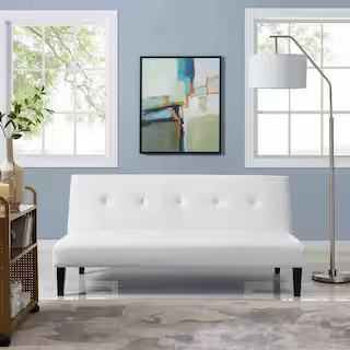 HOMESTOCK White Futon Sofa Bed, Faux Leather Futon Couch, Sofa Bed Couch Convertible with Wooden ... | The Home Depot