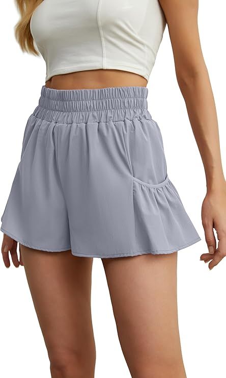 Flowy Athletic Shorts for Women High Waist Running Workout Skirt Gym Short Quick Dry with Pockets | Amazon (US)