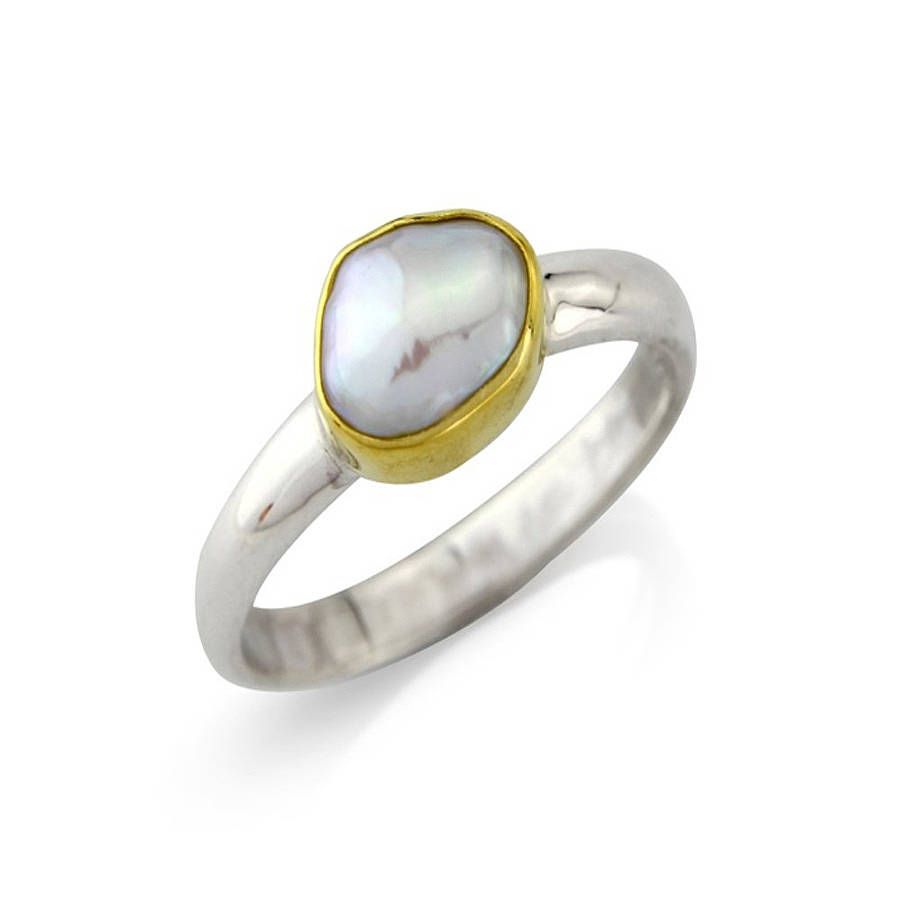 Argent of London Oval Pearl Silver Ring Set In 18ct Gold | Notonthehighstreet.com US