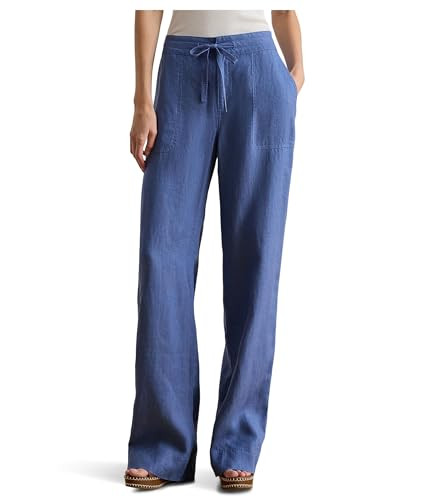 Lauren Ralph Lauren Womens Linen Wide-Leg Pants Carson Blue 8, Inseam: 32 | Amazon (US)