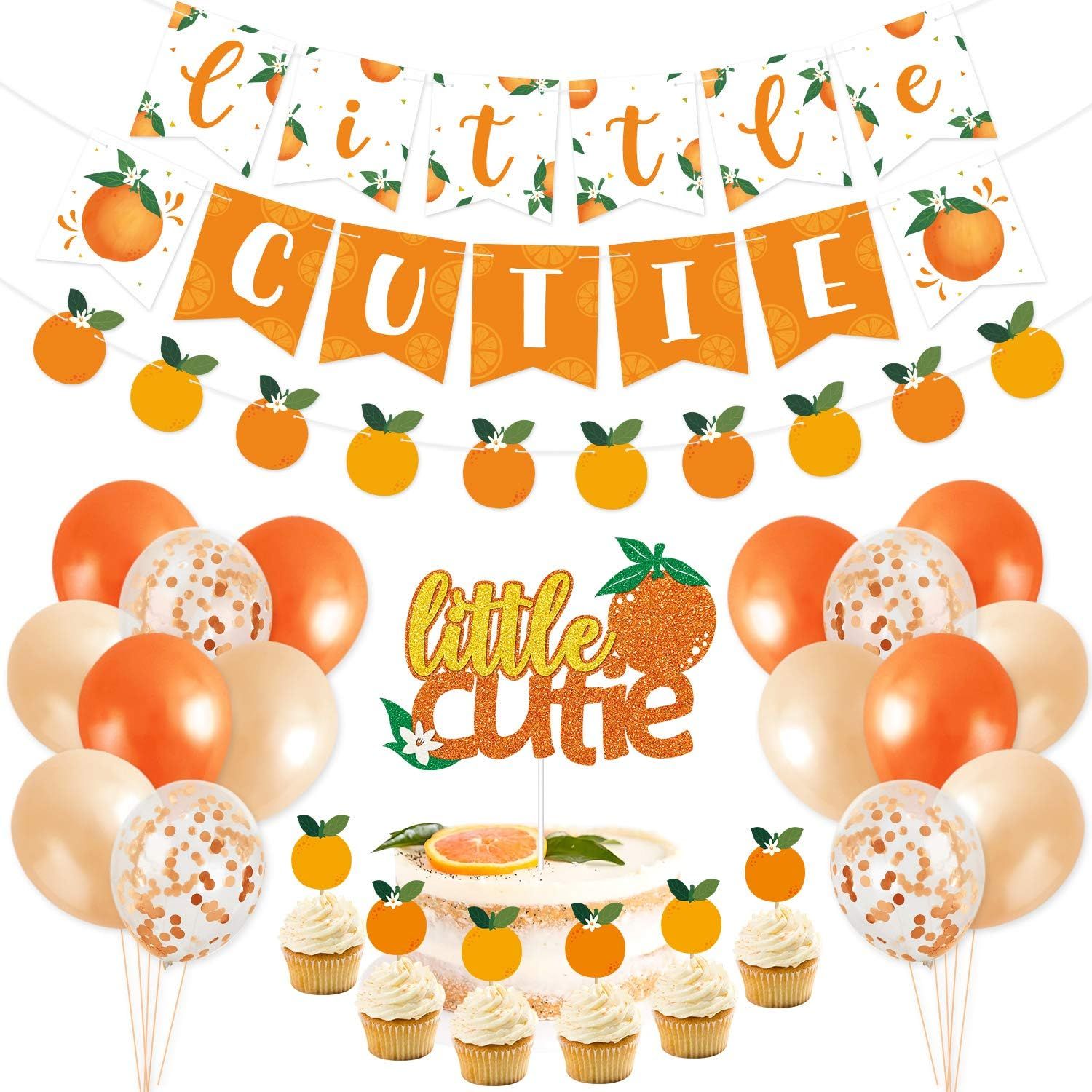 Little Cutie Baby Shower Decorations Orange Birthday Party Supplies Kit, Little Cutie Banner Cake... | Amazon (US)