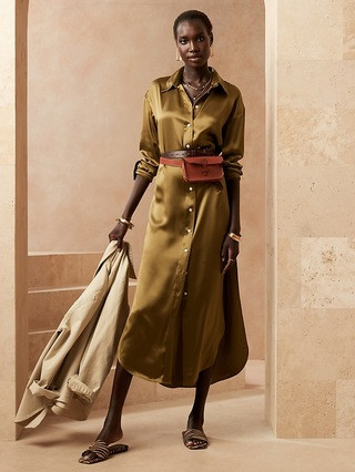 Petite Silk Maxi Shirtdress | Banana Republic (US)