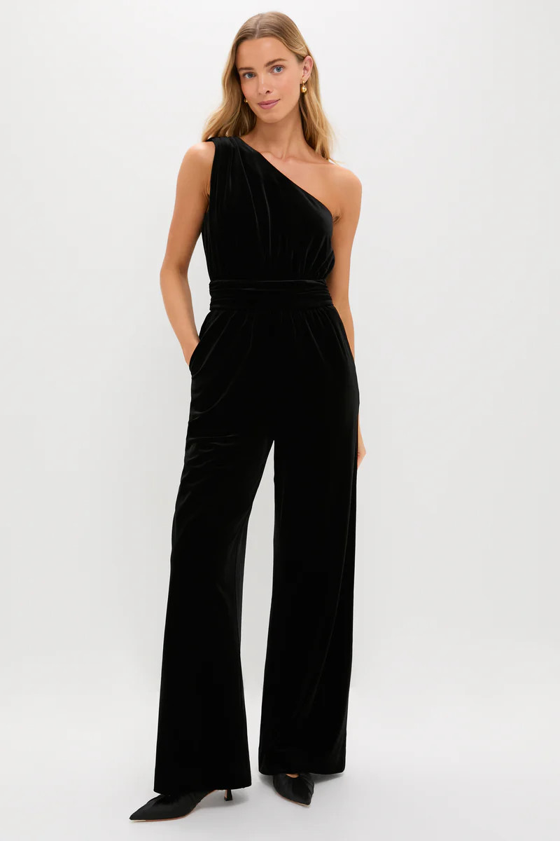 Black Velvet One Shoulder Araminta Jumpsuit | Tuckernuck (US)