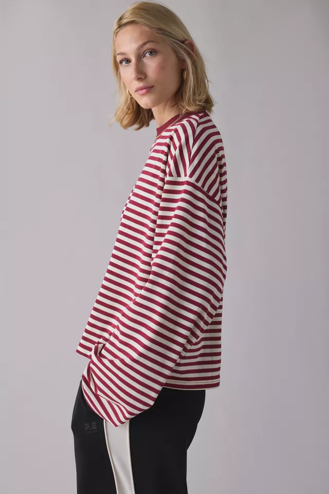 Lioness Bloom Oversized Long Sleeve Top in Chocolate Blush Stripe, Women's at Urban Outfitters | Urban Outfitters (US and RoW)