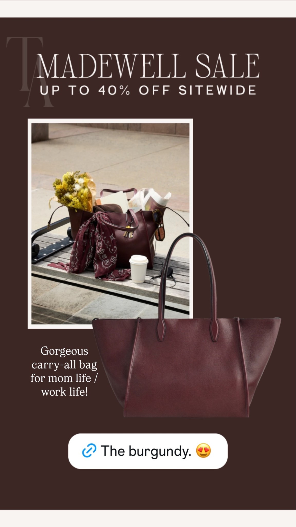 Gorgeous carry-all bag for mom life /work life!  @madewell
