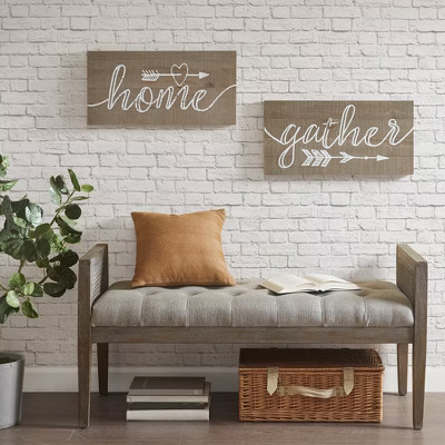 24"X12" Rustic Home Print On Real Wood Plank Wall Sign Panels Natural | Target