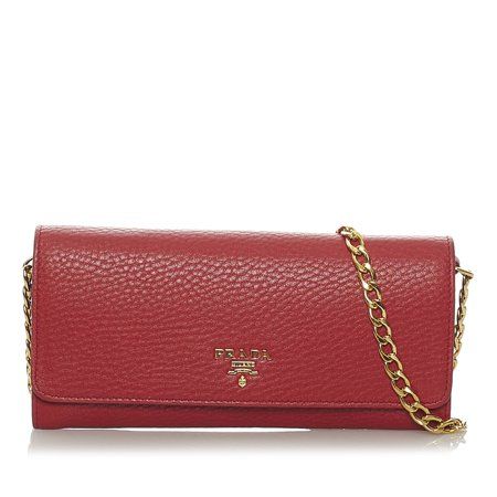 Pre-Owned Prada Saffiano Wallet on Chain Calf Leather Red | Walmart (US)