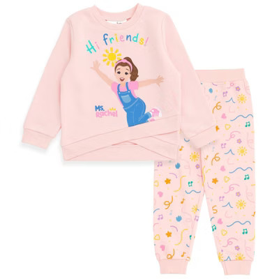 Ms. Rachel Toddler Girls Fleece Crossover Sweatshirt and Jogger Pants Outfit Set Baby Pink 5T | Target