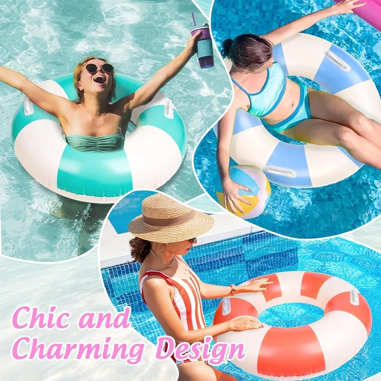 4Pcs Inflatable Pool Float with Handle 4 Colors Classic Striped Swim Rings Swimming Pool Tubes fo... | Walmart (US)