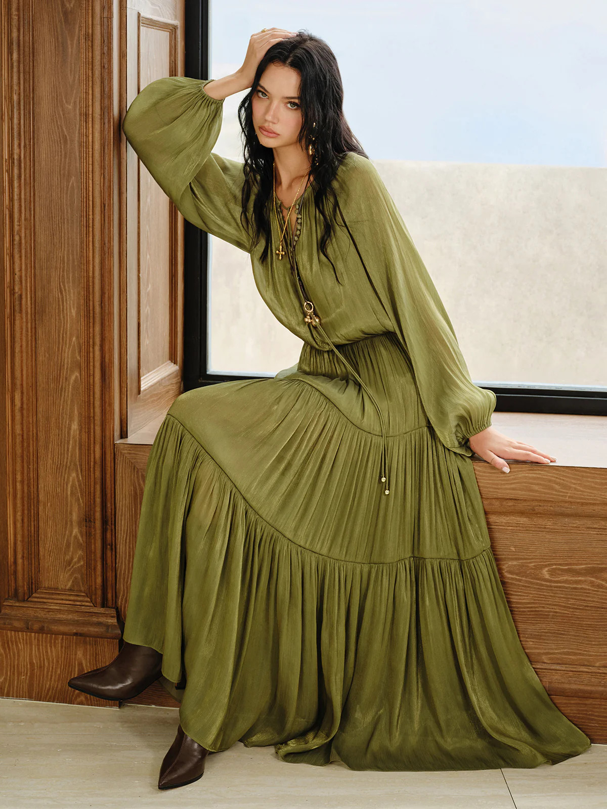 Tiered Maxi Dress Set with Liner | Commense