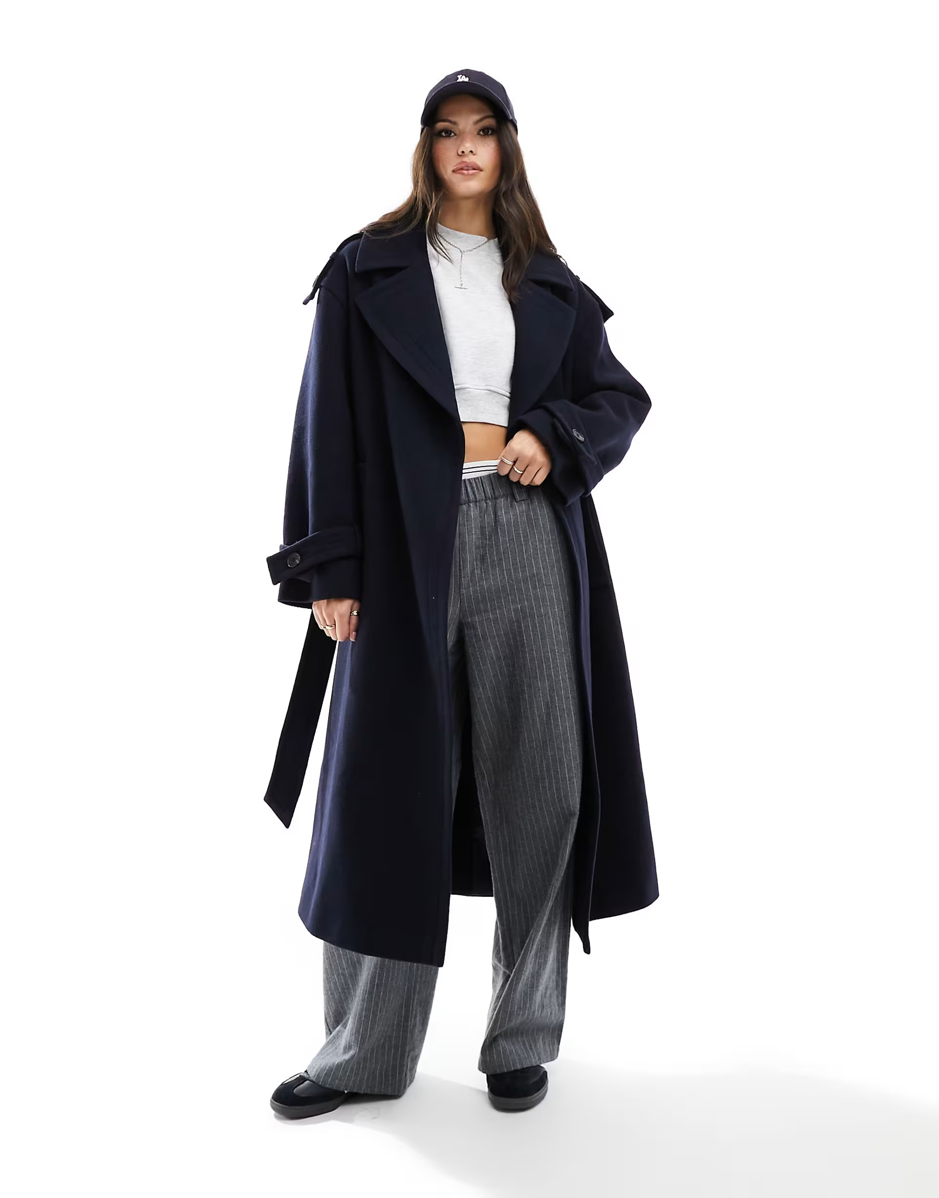 ASOS DESIGN premium wool trench coat in navy | ASOS (Global)