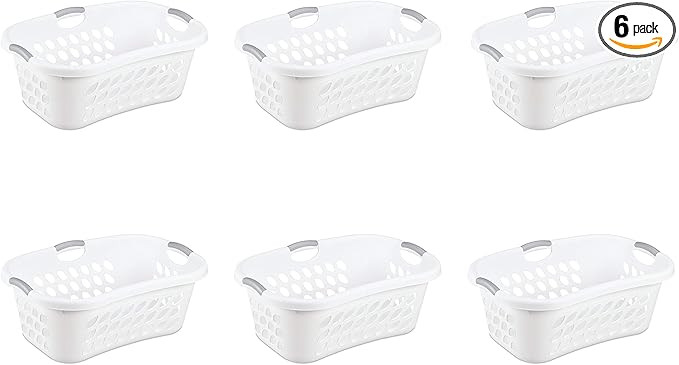 Sterilite 12108006 1.25 Bushel/44 Liter Ultra Hip Hold Laundry Basket, White Basket w/ Titanium I... | Amazon (US)