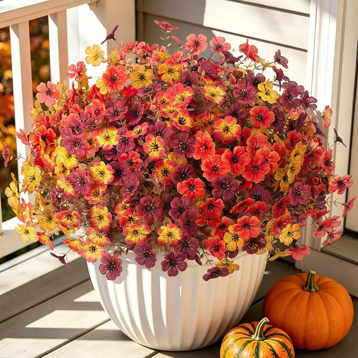 12PCS Fake Artificial Fall Mums Flowers for Outdoor Decoration UV Resistant | Amazon (US)