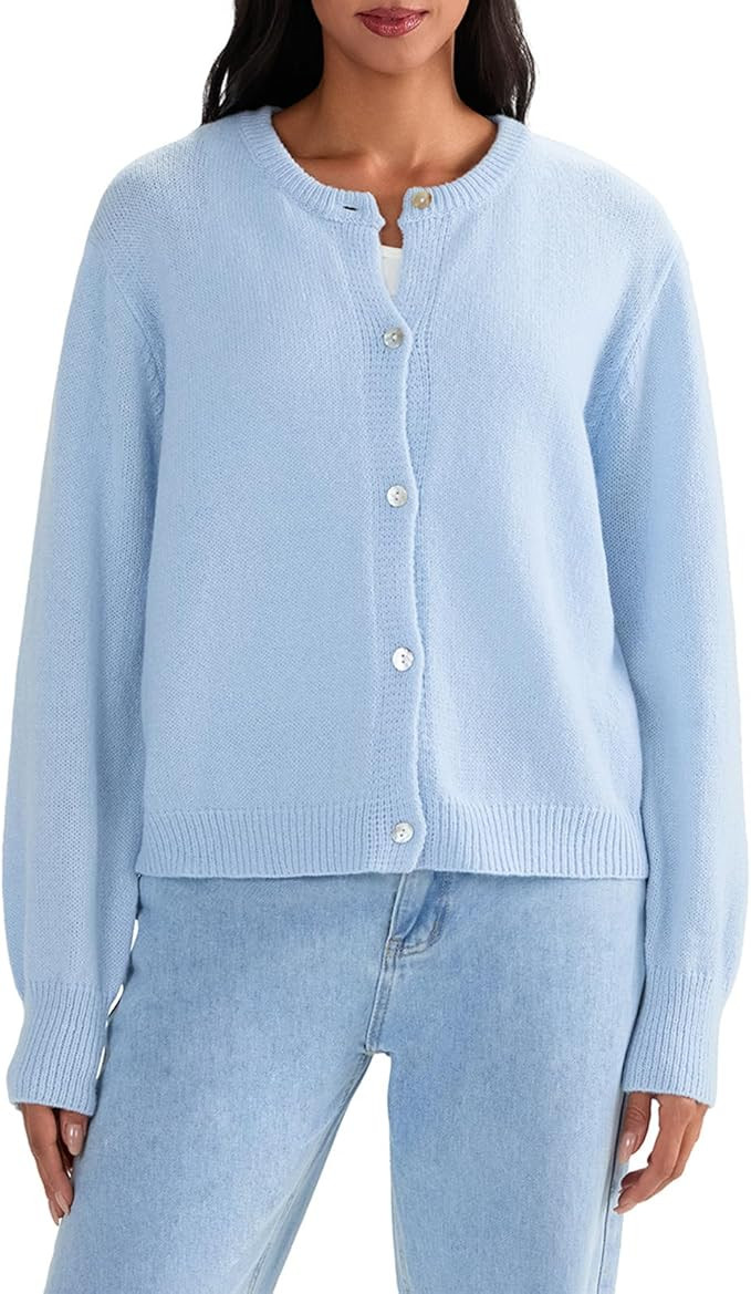 Women's Long Sleeve Cardigan Sweater Crew Neck Button Down Knit Outwear Casual Open Front Cardiga... | Amazon (US)