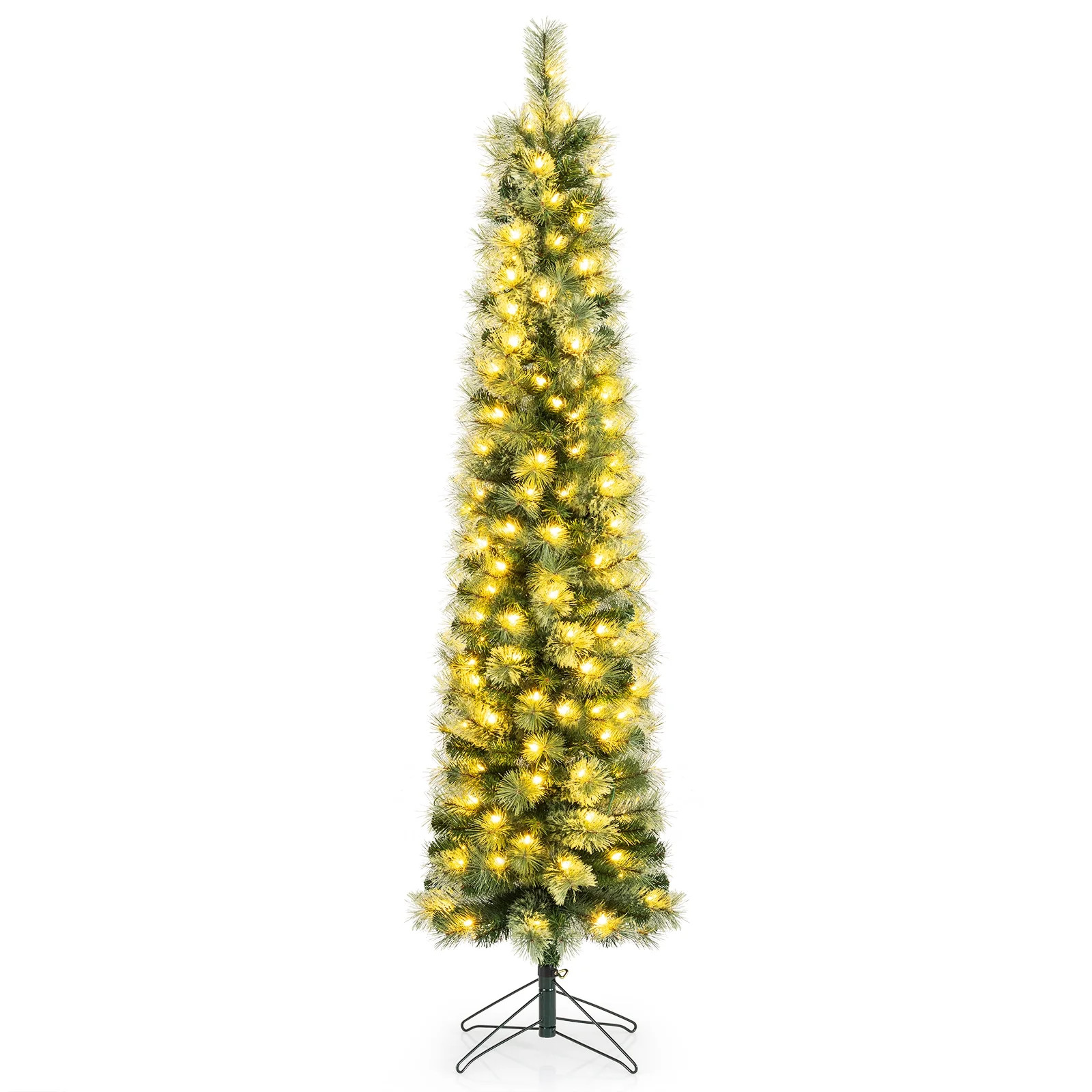 Costway 6 FT Pre-Lit Pencil Artificial Christmas Tree with 120 LED Warm White Lights,8 Modes - Walmart.com | Walmart (US)