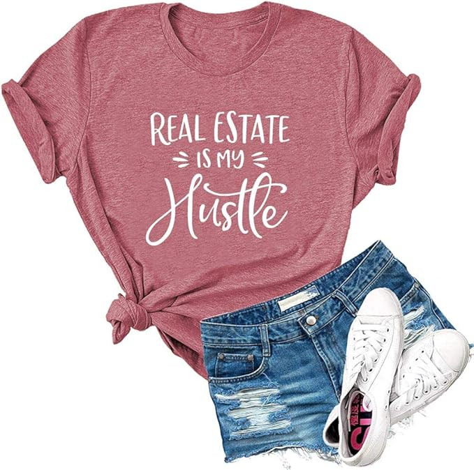 Dauocie Womens Real Estate is My Hustle Letter Print Short Sleeve T Shirt Casual Novelty House Gr... | Amazon (US)