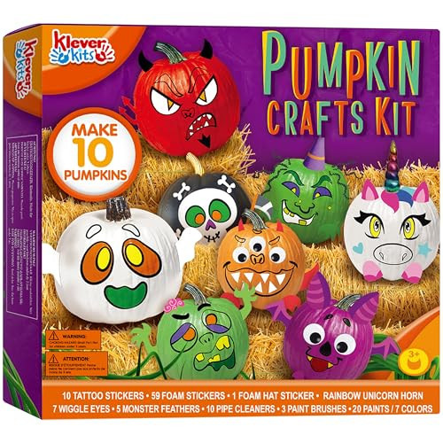 Klever Kits Halloween Arts and Craft Pumpkin Painting Kit, Party Favors for Kids, Halloween Pumpkin Decorating Kit for Party Supplies, Halloween Party Decor DIY Coloring Activities School Party Games | Amazon (US)