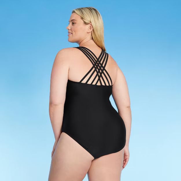 Women's Plus Size Strappy Back One Piece Swimsuit - Kona Sol™ Black | Target