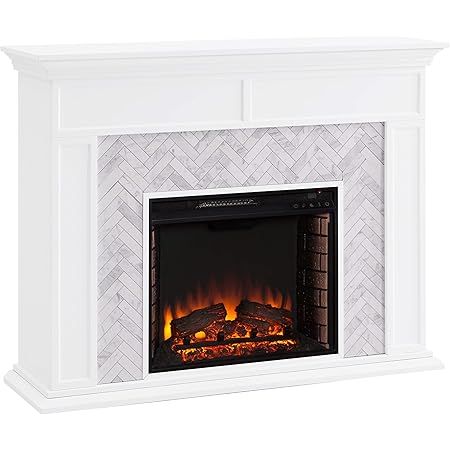 SEI Furniture Canyon Heights Faux Stacked Stone Electric Fireplace, White | Amazon (US)