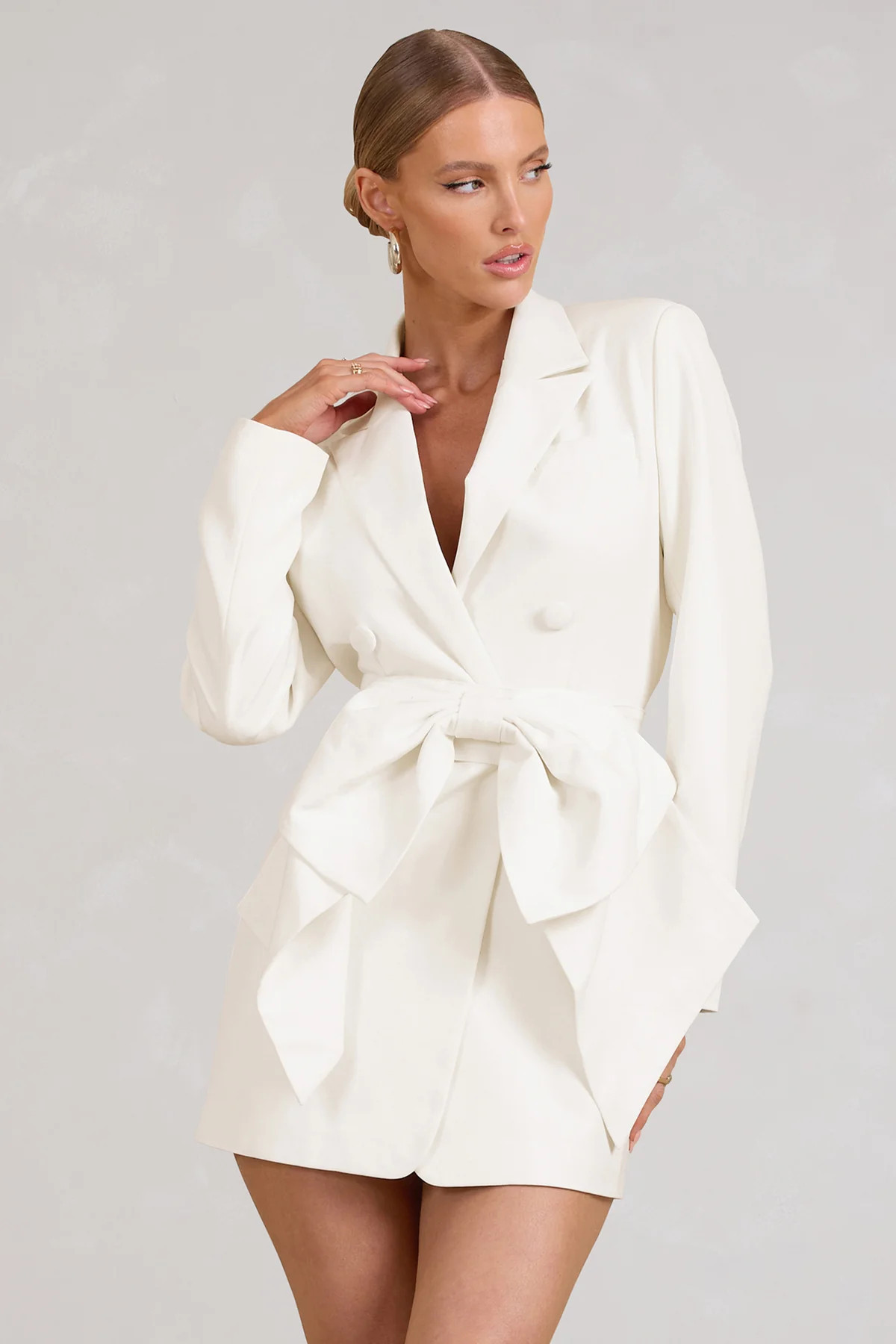 Prized | White Tailored Blazer Mini Dress With Bow | Club L London