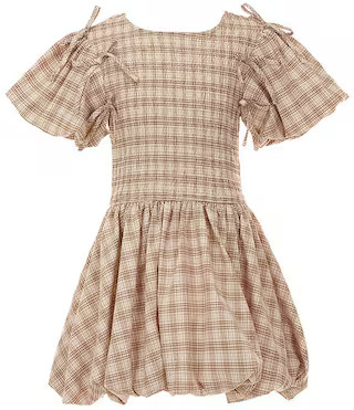 GB Big Girls Plaid Bubble Sleeve Bow Dress | Dillard's | Dillard's