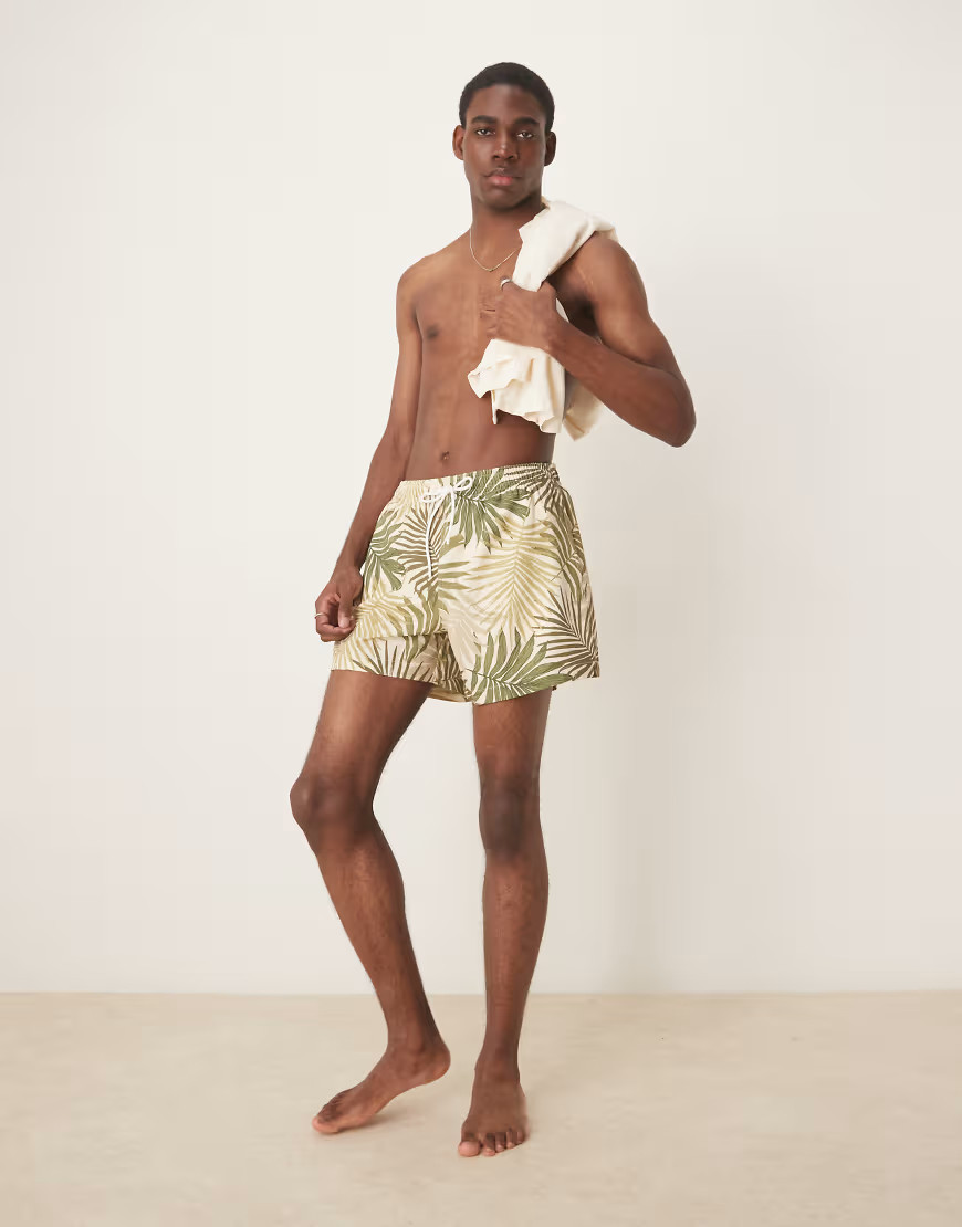 Abercrombie & Fitch swimwear 5"" shorts in green palm print | ASOS (Global)