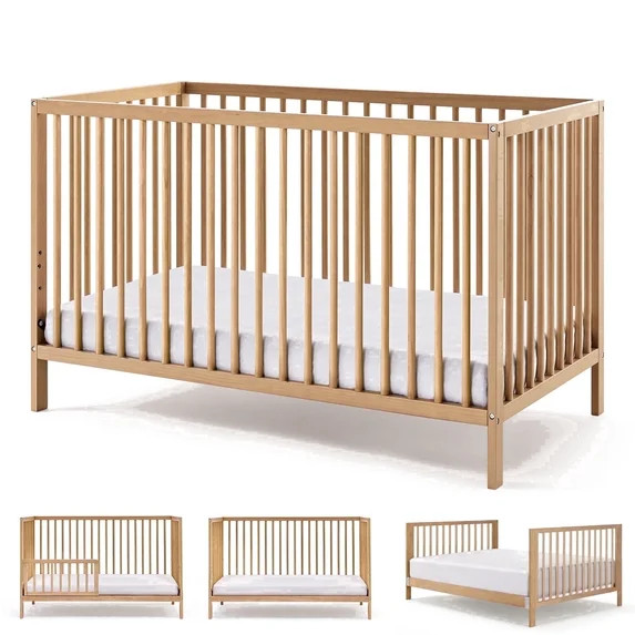 HARPPA Convertible Baby Crib, Wood Full-Size Crib with 3 Mattress Heights, Natural Wood,Greenguar... | Walmart (US)