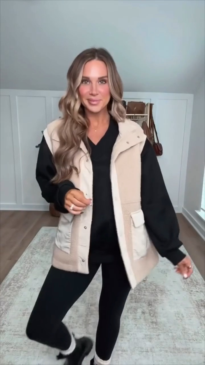 One of my favorite fleece vests that looks just like a designer brand but on an Amazon budget! Perfect cozy and put together mom outfit! Styled with the best leggings, oversized sweatshirt, and cutest Chelsea boots & cozy socks! I'm 5'6 139lbs wearing size small sweatshirt and leggings, medium vest, black boots fit true to size  

 #LTKootd #LTKSeasonal #LTKFindsUnder100