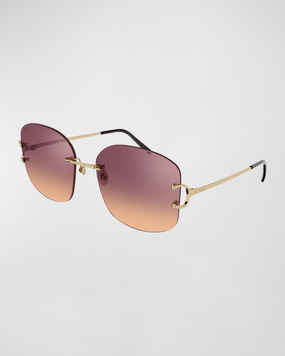 Cartier Rimless Round Metal & Acetate Sunglasses | Neiman Marcus