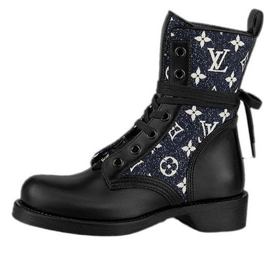 (WMNS) LOUIS VUITTON LV Metropolis Flat Ranger Boots 'Black with Denim Monogram' | KICKS CREW
