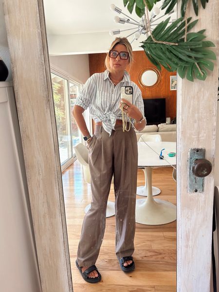 Trouser, button down, dad sandals, glasses 

Most worn trousers of life. 
Pants: small
Blouse: medium 
Sandals: tts 

#LTKunder100 #LTKstyletip #LTKSeasonal