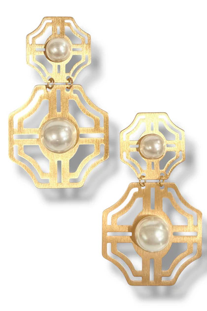 Stand Back Pearl Stone Cut Out Dangle Earrings | The Willow Tree