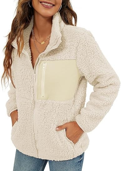 VVK Women's Fashion Faux Shearling Shaggy Full Zip Coats Warm Winter Patchwork Jackets with Pocke... | Amazon (US)