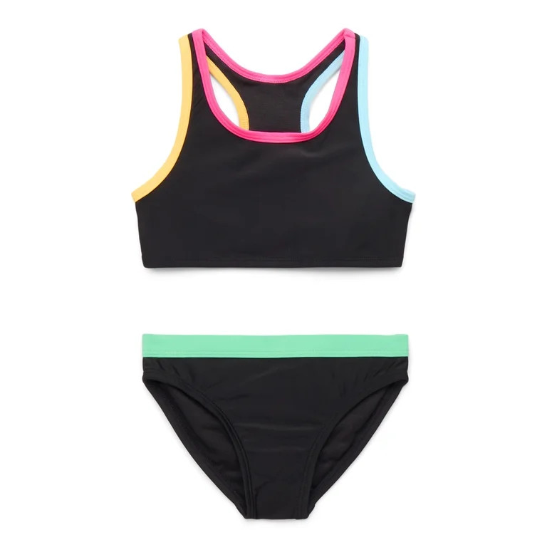 Wonder Nation Girls Racerback Bikini Swimsuit Set with UPF50+, 2-Piece | Walmart (US)