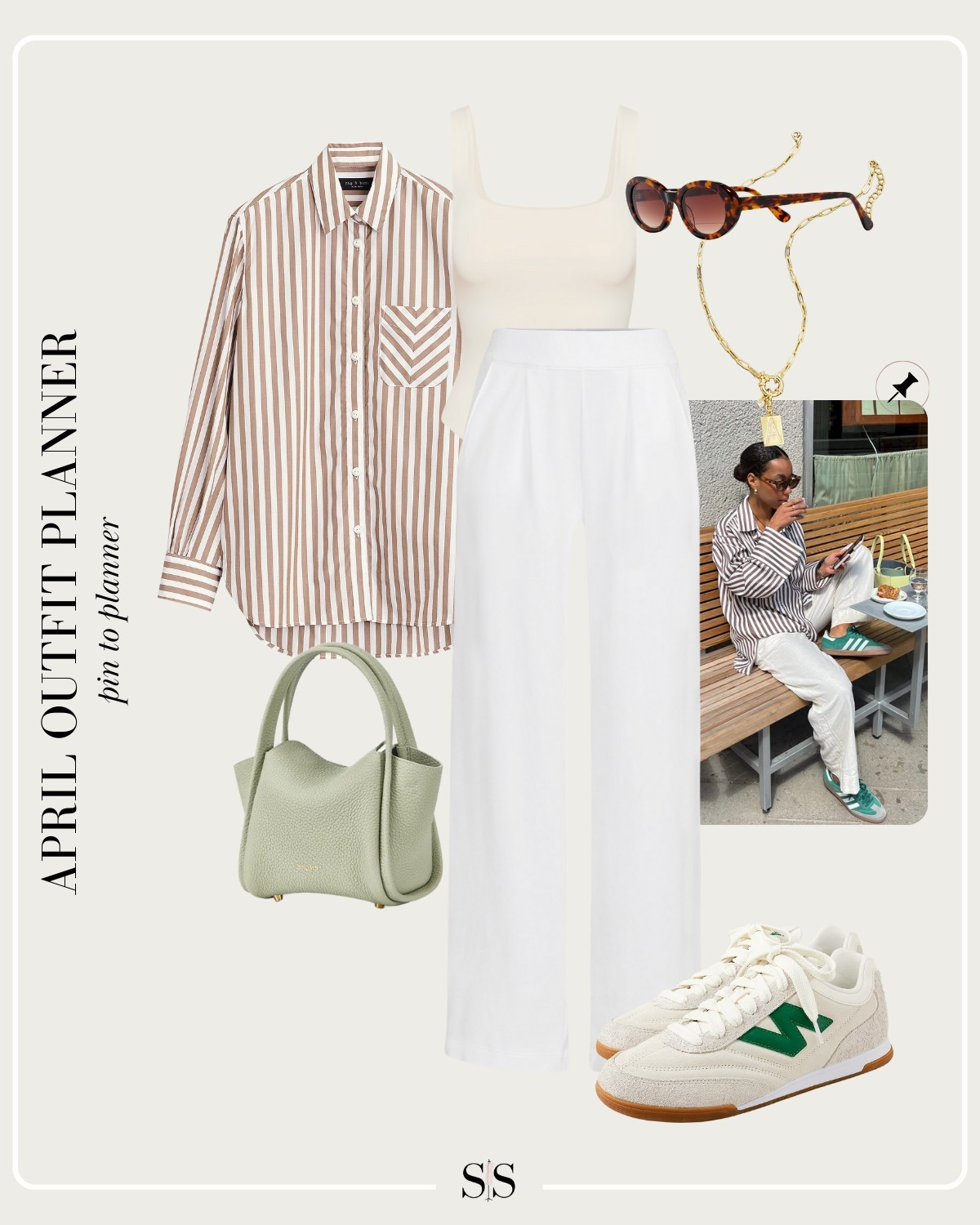 Monthly outfit planner APRIL: Spring transitional looks, pin to planner outfit inspo | striped button down, linen pant, green sneakers

#springoutfit #casualstyle

Image credit: Pinterest


#LTKStyleTip