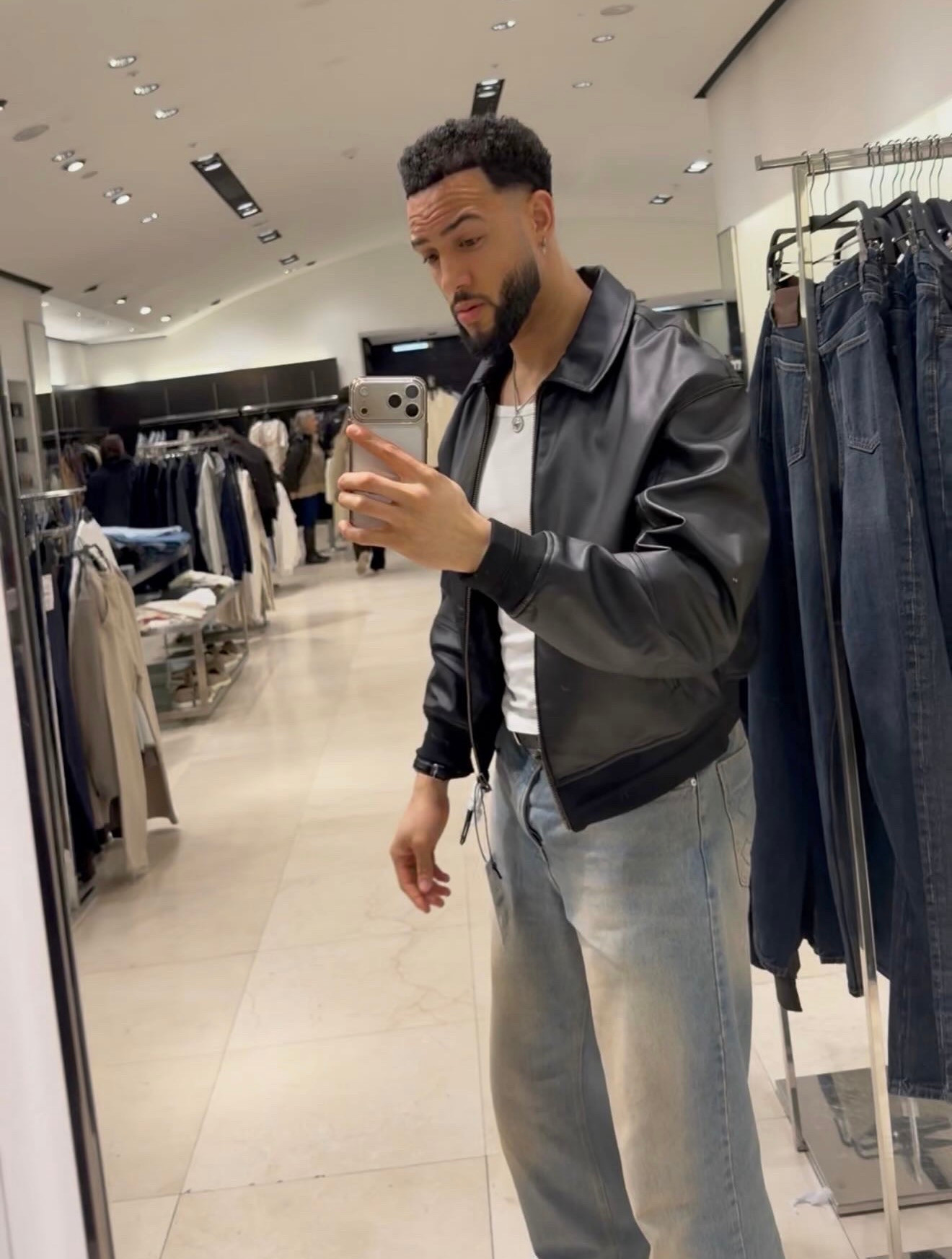 An easy everyday fit 🖤 Black leather-look jacket, white vest and relaxed light-wash jeans. Keep the layers simple and let the jacket do the work. Shop similar pieces below to recreate this casual look.

#MensFashion #MensOutfit #CasualStyle #LTKmens #LTKjeans #LTKuk 

 