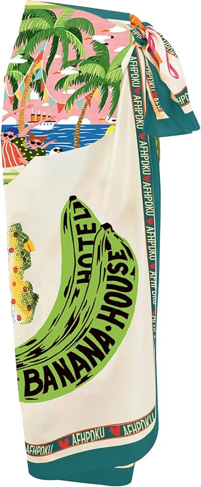 Women's Beach Swimwear Printed Long Sarong Coverups Bathing Suit Pareo Large Pashmina Wrap Skirt | Amazon (US)