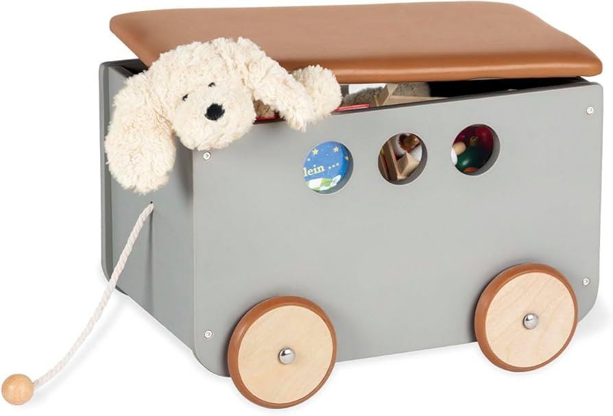 PINOLINO Jim Toy Box Made of Wood and Faux Leather with Pull Cord, Rubberised Wooden Wheels and R... | Amazon (DE)
