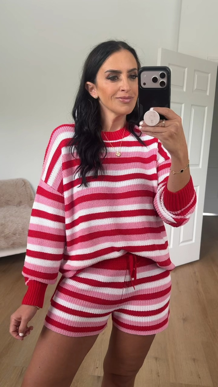 Beach Riot Stripe Cotton Cover Up Sweater and shorts wearing size medium 