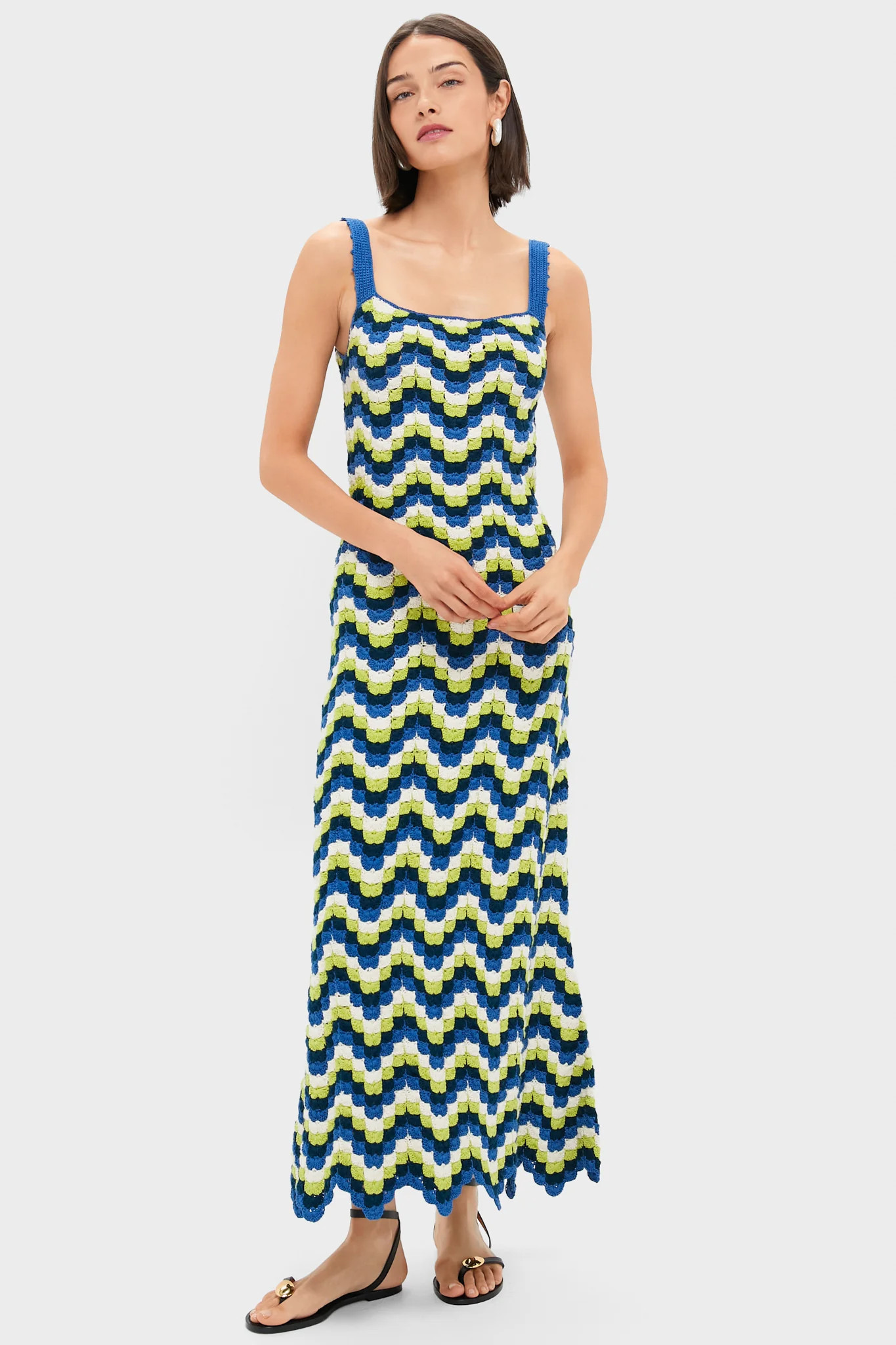 Blues and Lime Green Marea Crochet Maxi Dress | Tuckernuck (US)