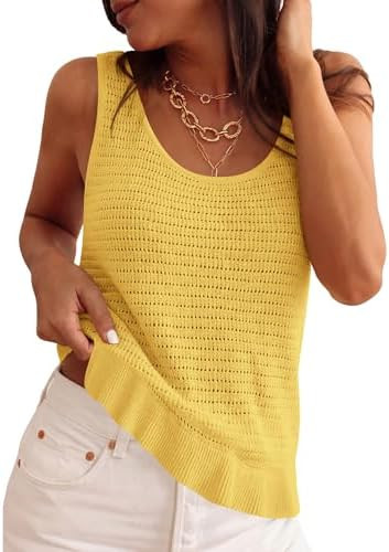 PRETTYGARDEN Crochet Tops for Women 2026 Resort Wear Cute Summer Boho Knit Sleeveless Sweater Ves... | Amazon (US)