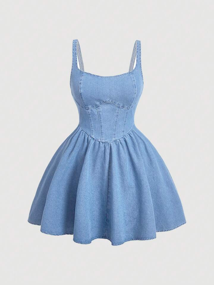 SHEIN MOD Plus Size Summer Casual Ruched Waist Cinched Denim Cami Dress | SHEIN USA | SHEIN