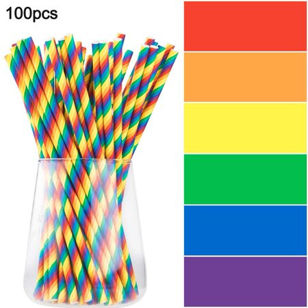 100PCS Rainbow Straws Degradable Environmental Disposable Bar Dinner Household Paper Straws | Walmart (US)
