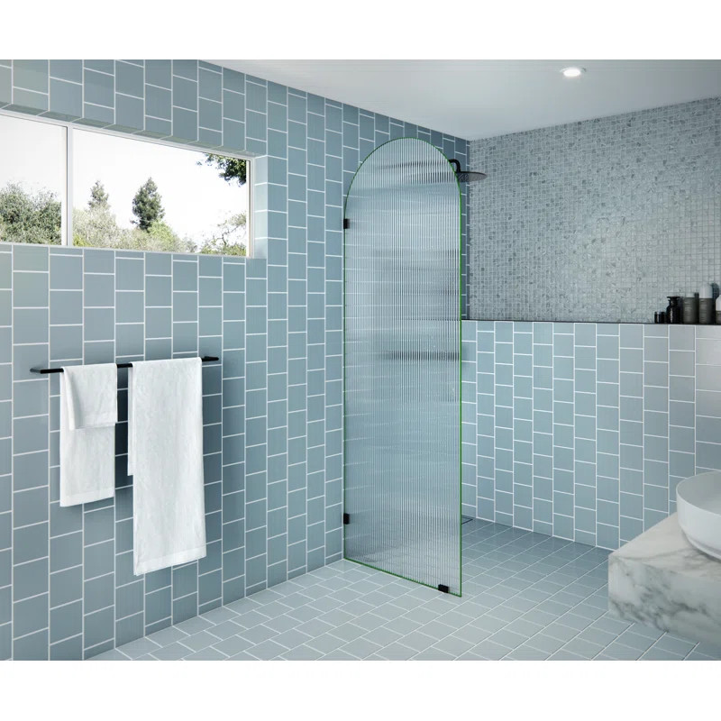ARC-FL-28-MB Maven 28 in. x 86.75 in. Fully Frameless Arched Fluted Single Fixed Shower Panel | Wayfair North America