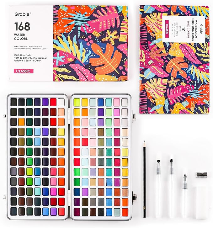 Grabie Watercolor Paint Set, Watercolor Paints, 168 Colors, Painting Set with Coloring Book, Wate... | Amazon (US)