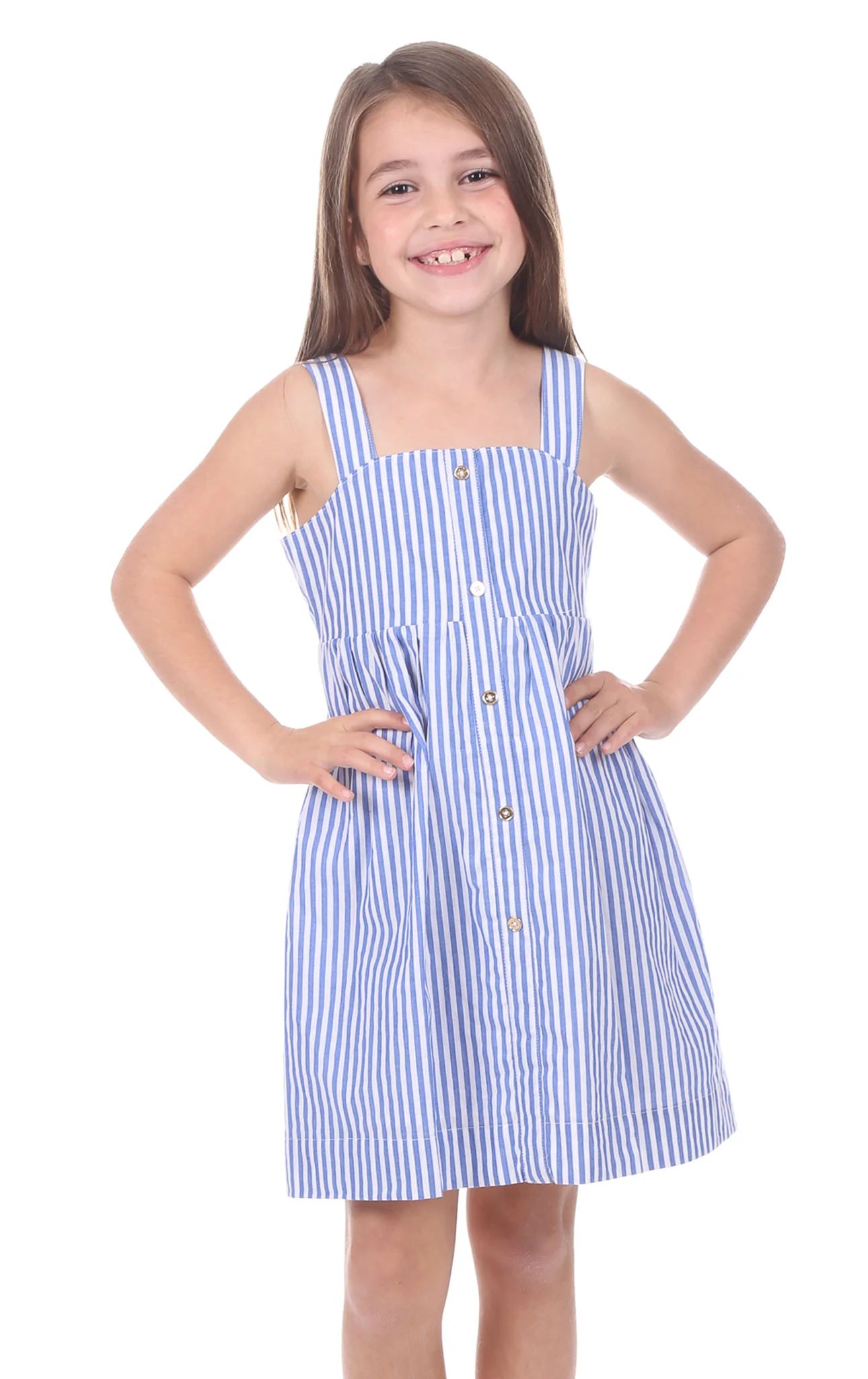 Girls Willow Dress in Royal Blue Stripe | Duffield Lane
