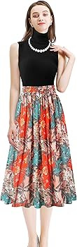 Kingfancy Women's Pleated Skirt Chiffon Elastic Waist A-Line Midi Length Skirt | Amazon (US)