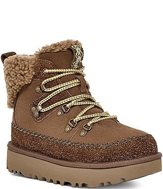 UGG Classic Alpine Lace Up Suede Fur Collar Cold Weather Booties - 6 | Dillard's