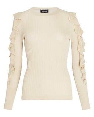 Metallic Ribbed Ruffle Sleeve Sweater Gold Women's S | Express